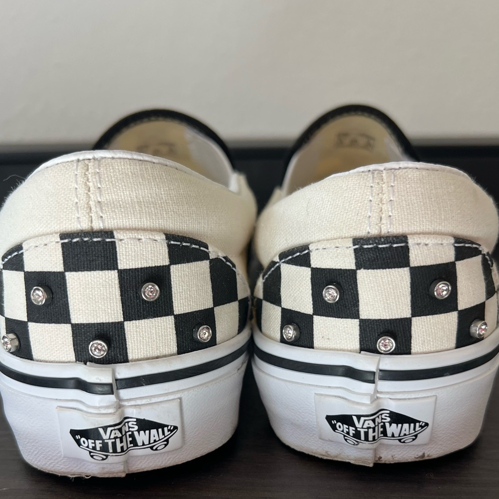 Vans Black and White Checkerboard Slip-Ons with Studs - Picture 2 of 7